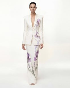 Iris Motif Maxi Skirt - White