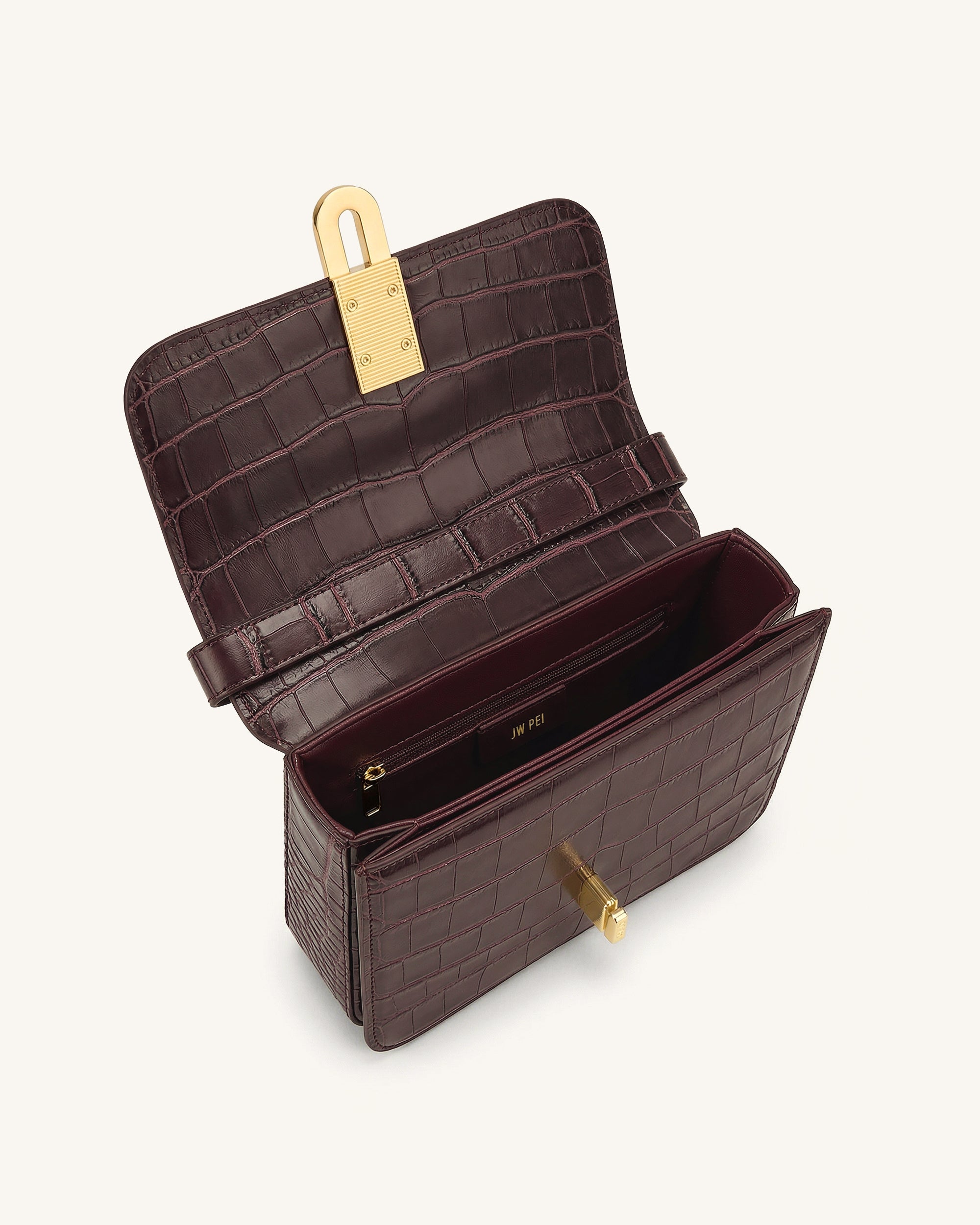 Evania Lock Shoulder Bag - Burgundy Croc - Image 4