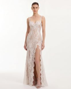 Lace Slit Maxi Dress - White