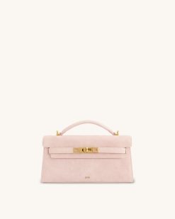 Noor Faux Suede Top Handle Bag - Pink