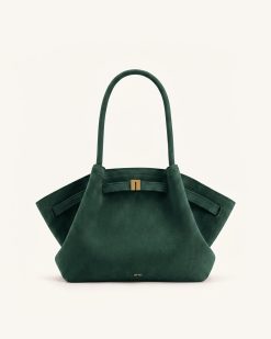 Hana Medium Faux Suede Tote Bag - Forest Green