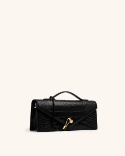 Alternative view of Celeste Envelope Top Handle Bag - Black Croc