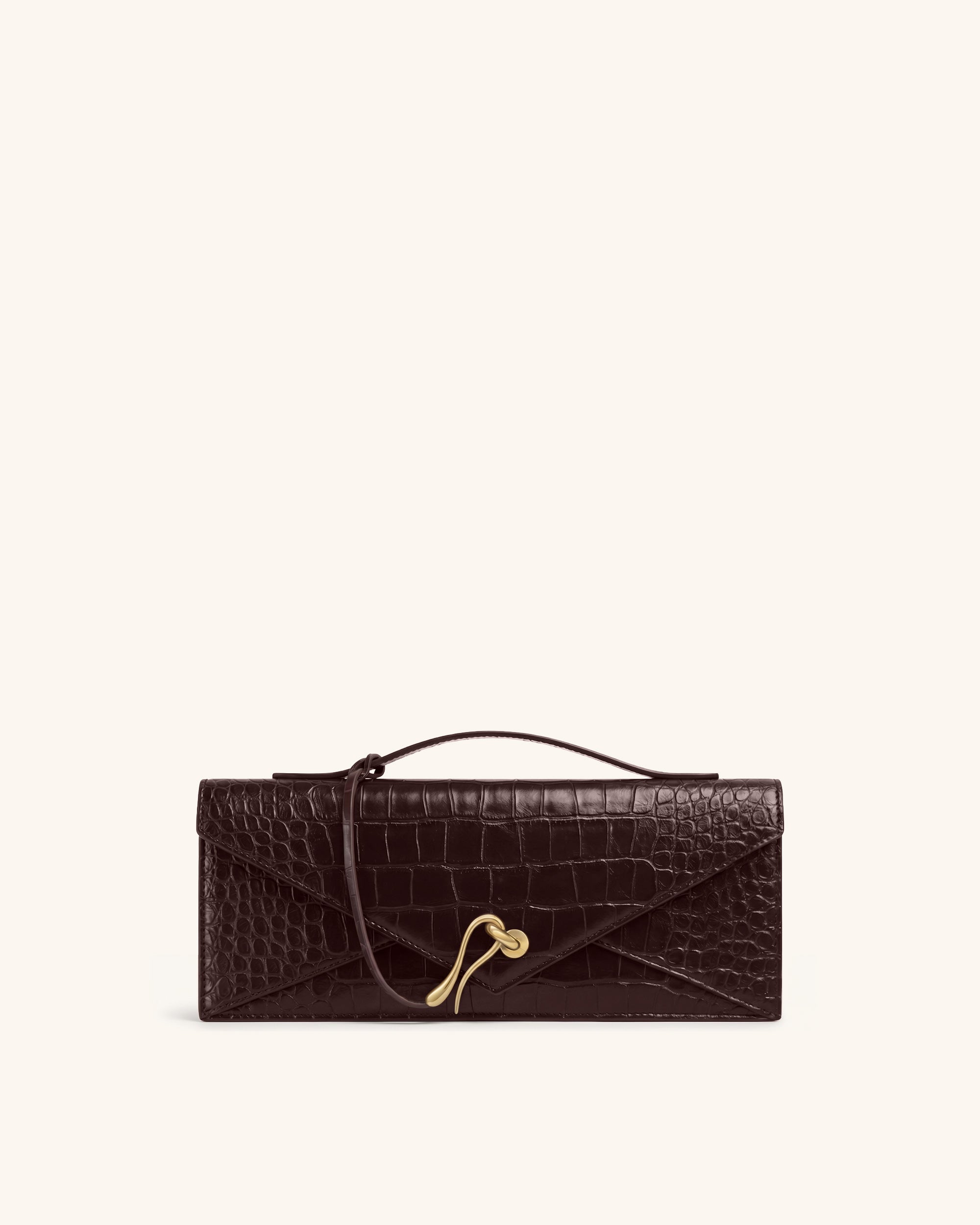 Celeste Envelope Top Handle Bag - Dark Brown Croc