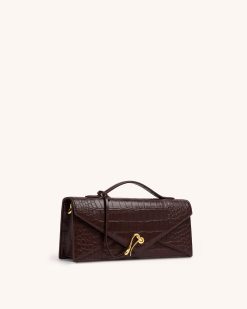 Alternative view of Celeste Envelope Top Handle Bag - Dark Brown Croc