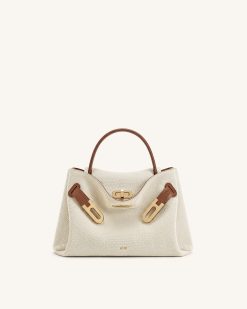 Rhea Small Double Buckle Shoulder Bag - Brown Canvas