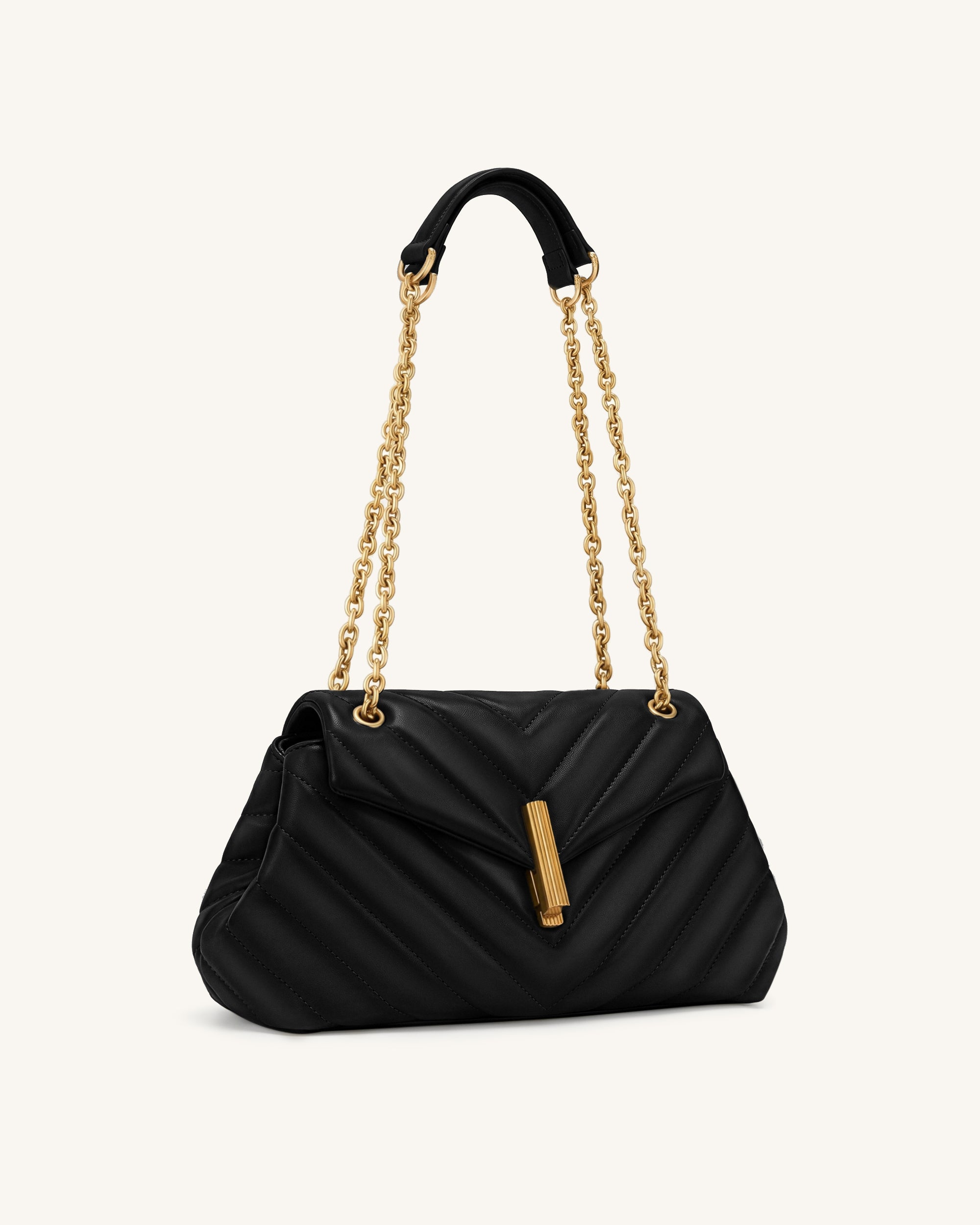 Valerie Quilted Chain Flap Shoulder Bag - Black - Image 2