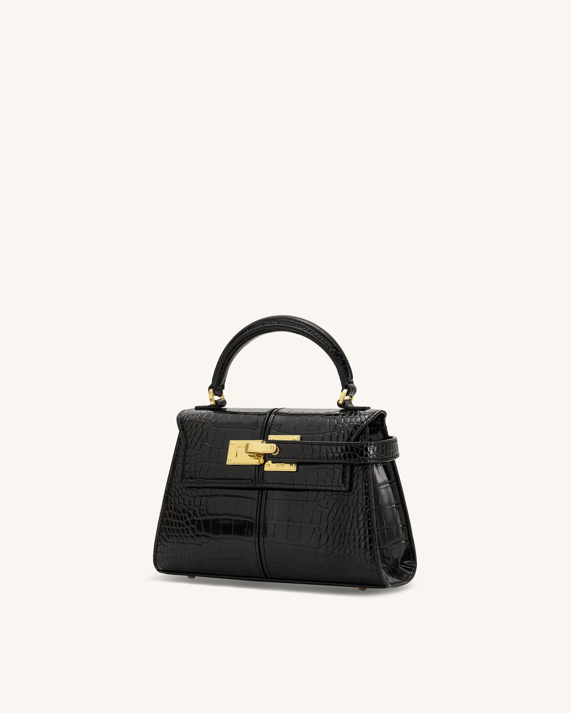 Elise Top Handle Bag - Black Croc - Image 2