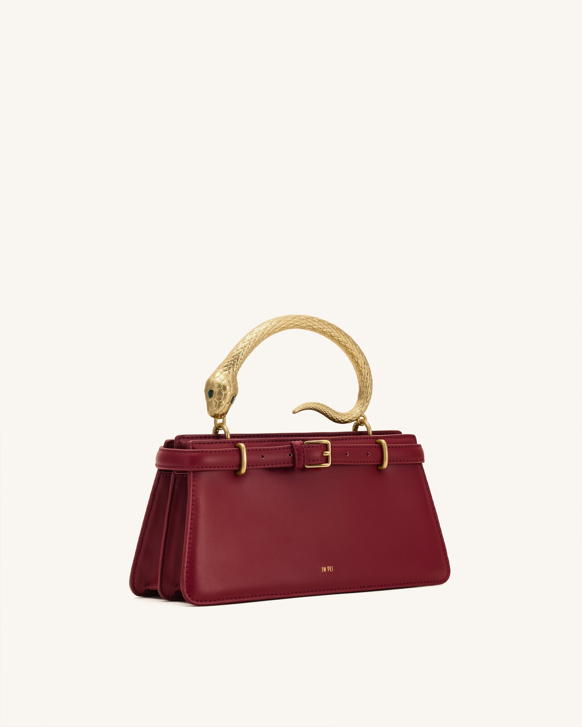 Elena Snake Handle Top Handle Bag - Wine Red - Image 2