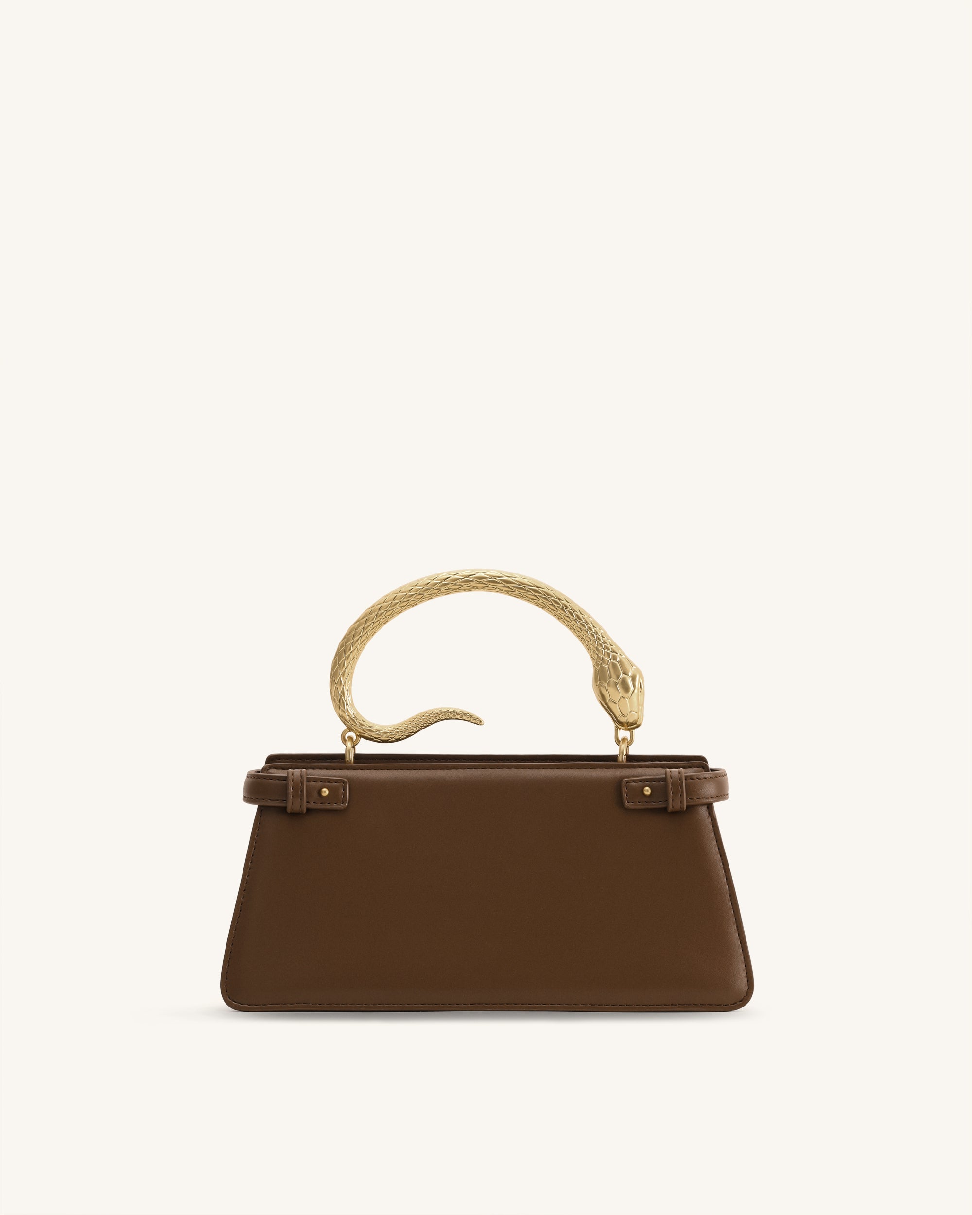 Elena Snake Handle Top Handle Bag - Dark Brown - Image 3