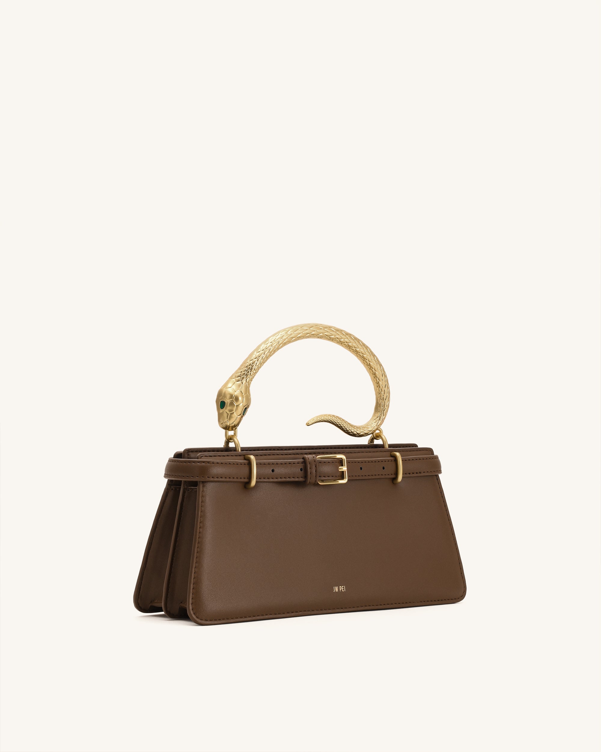 Elena Snake Handle Top Handle Bag - Dark Brown - Image 2