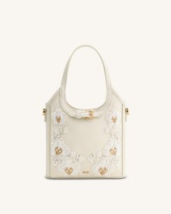Brooke Mini Belted Embellished Orchid Beaded Top Handle Bag - Ivory