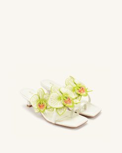Alternative view of Serena Orchid Embroidered Toe Ring Heeled Sandals - Ivory Green
