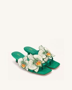 Alternative view of Serena Orchid Embroidered Toe Ring Heeled Sandals - Emerald Green