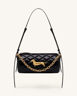 Lucienne Dachshund Quilted Chain Shoulder Bag - Black
