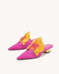 Alternative view of Helena Embroidery Decoration Pierced Mules - Rose Red