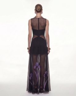 Alternative view of Sheer Floral Print Paneled Maxi Dress - Black