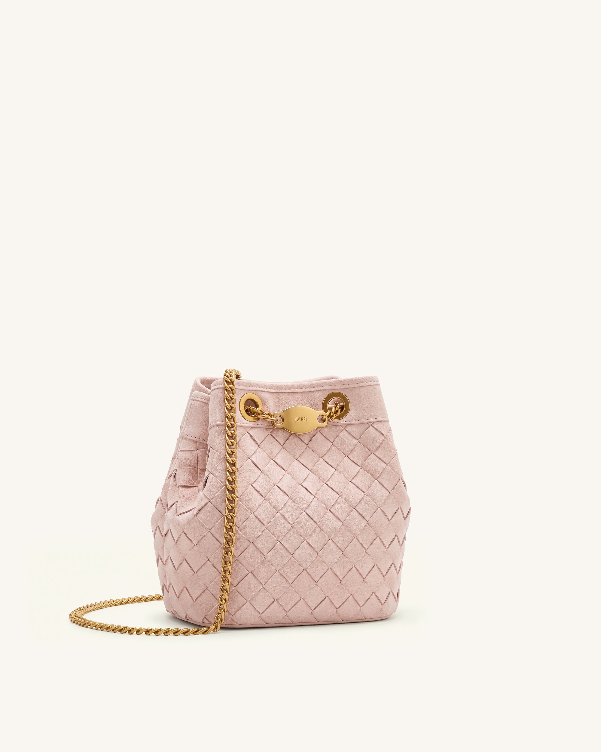 Yara Faux Suede Hand-Woven Bucket Bag - Pink - Image 2