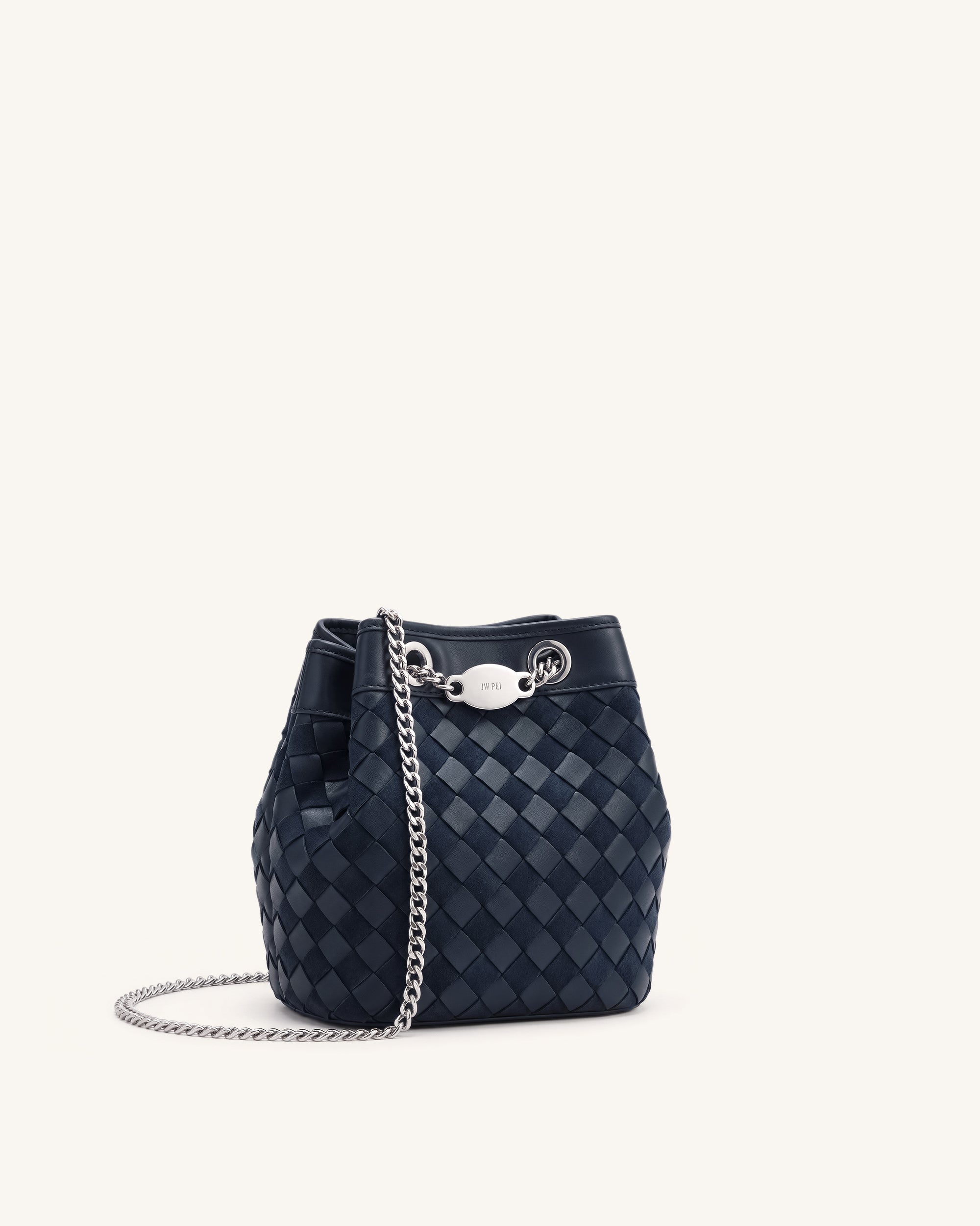 Yara Faux Suede Hand-Woven Bucket Bag - Dark Blue - Image 2