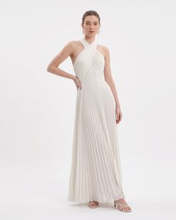 Alternative view of Pleated Cross Halter Maxi Dress - Ivory