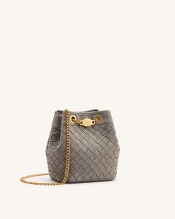 Alternative view of Yara Faux Suede Hand-Woven Bucket Bag - Grey