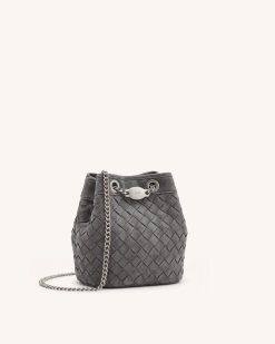 Alternative view of Yara Faux Suede Hand-Woven Bucket Bag - Dark Grey