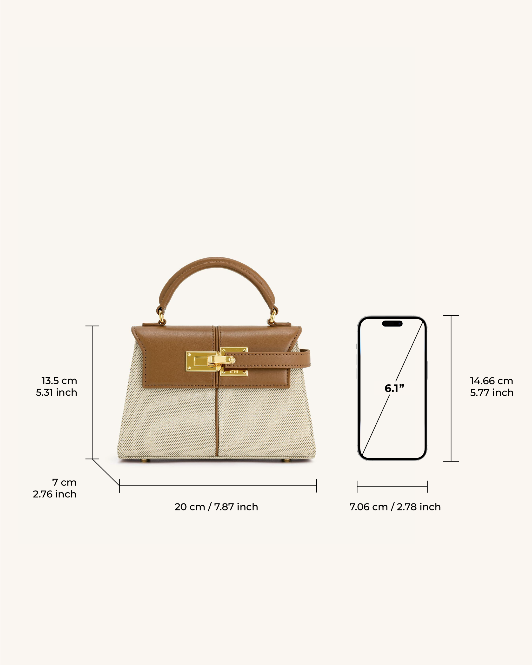 Elise Top Handle Bag - Brown Canvas - Image 6