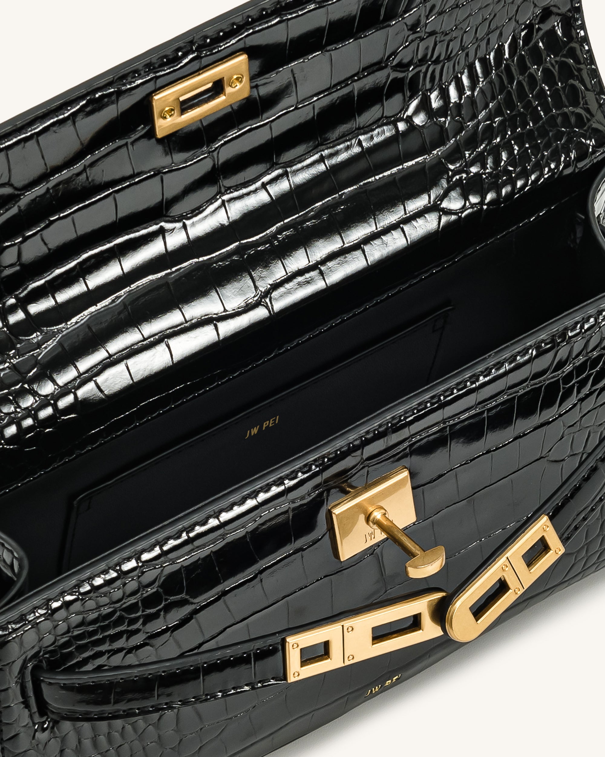 Noor Top Handle Bag - Black Croc - Image 5