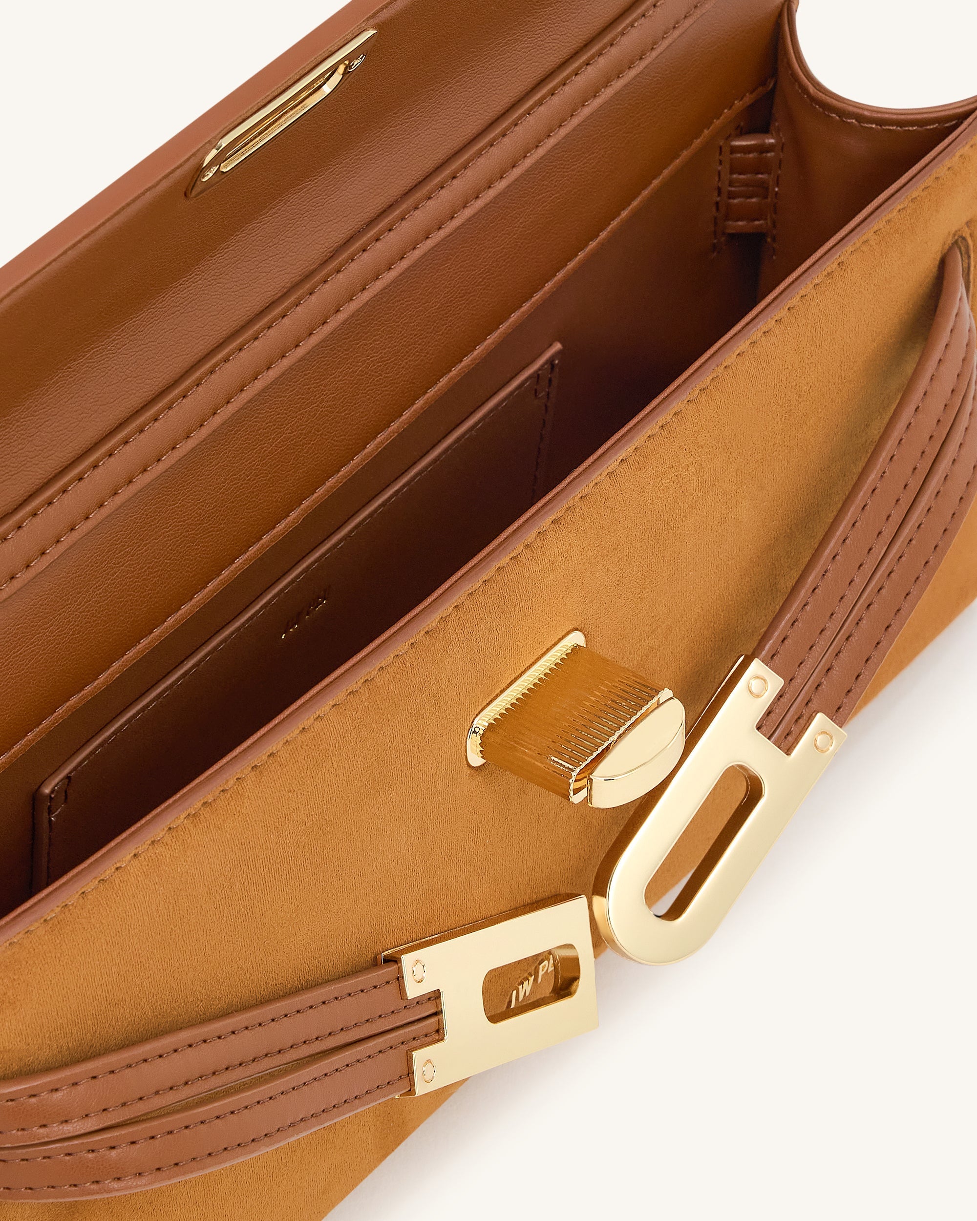 Bria Faux Suede Structured Top Handle Bag - Brown - Image 4