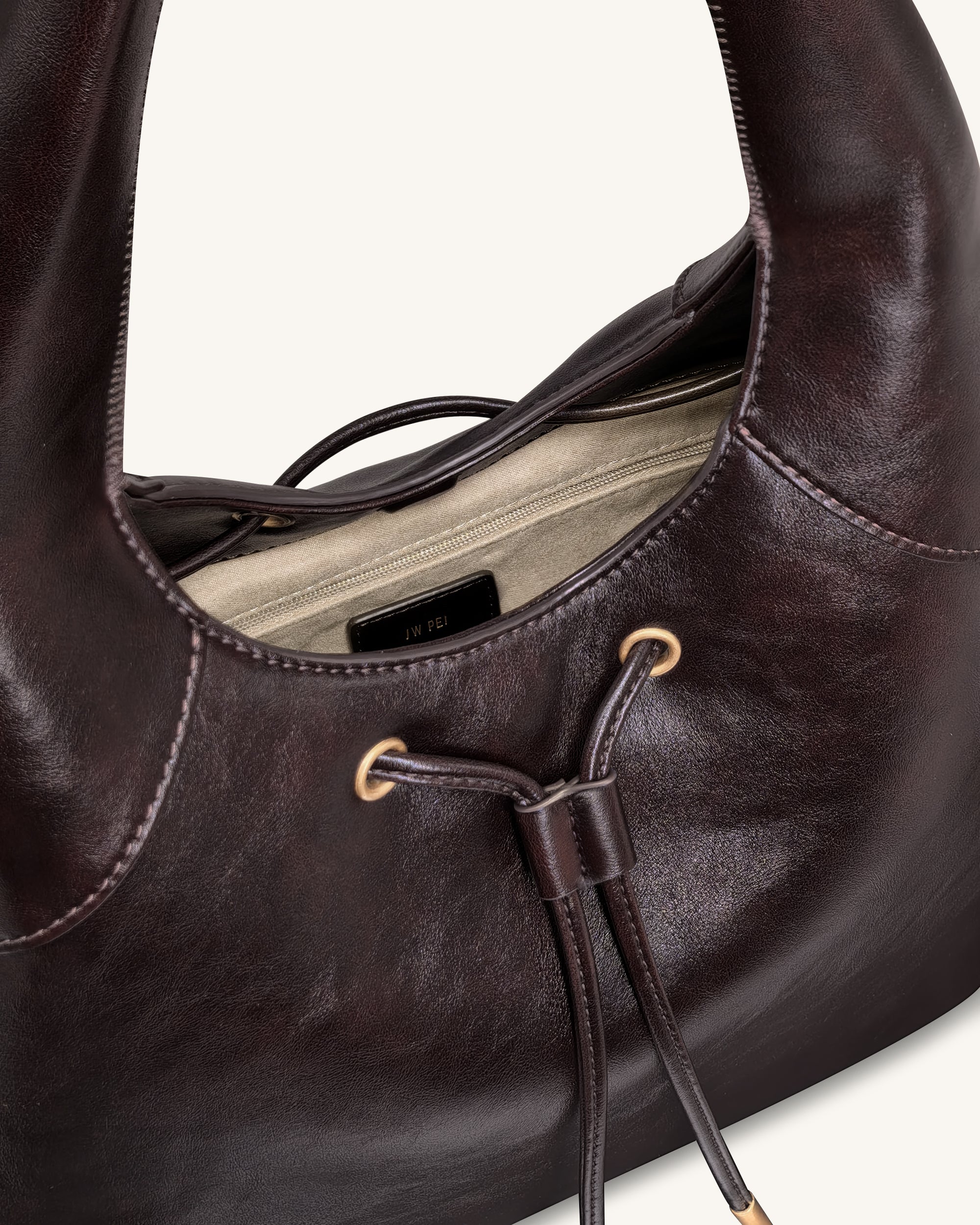 Celandra Drawstring Hobo Bag - Dark Brown - Image 4
