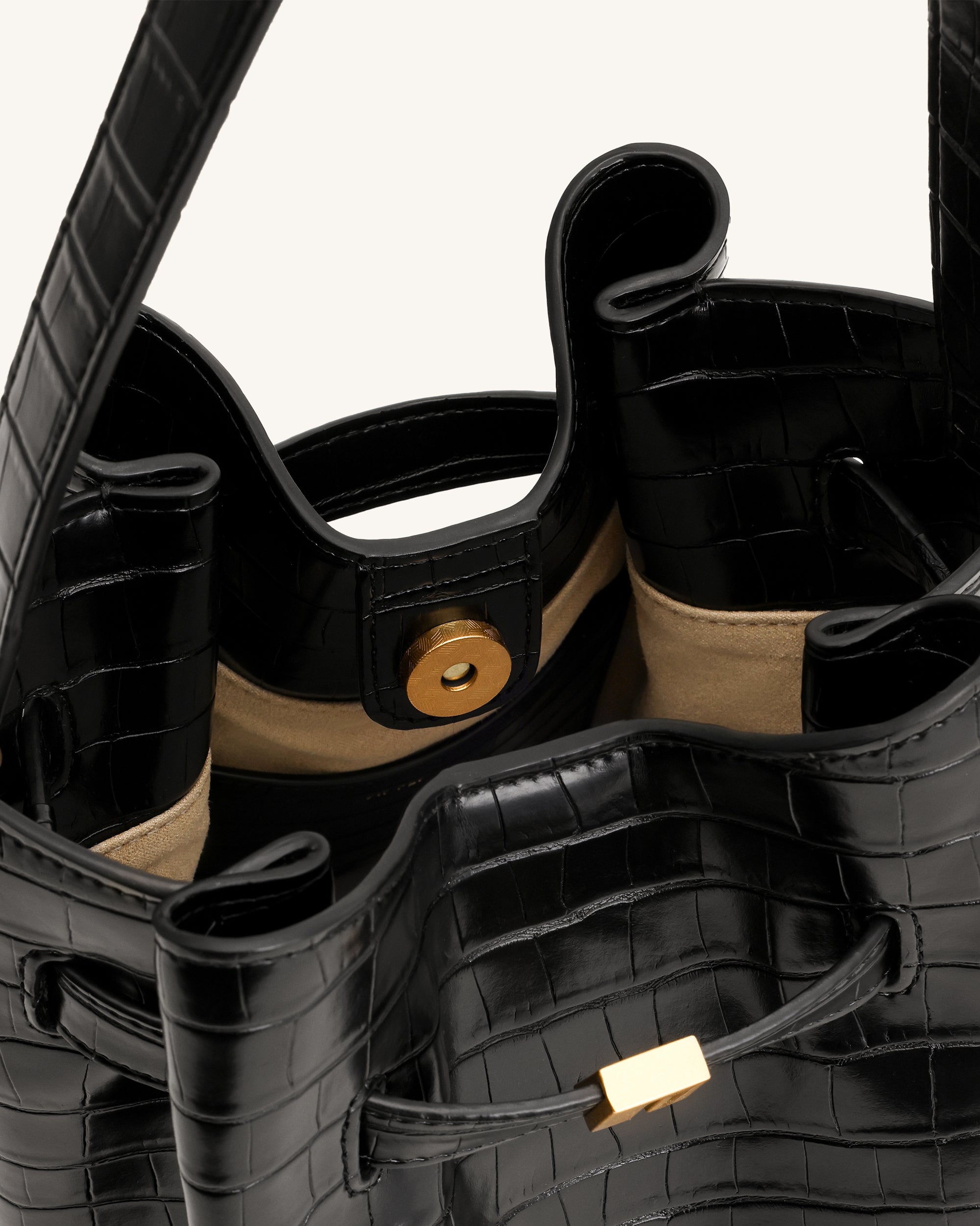 Clara Lock Accent Bucket Shoulder Bag - Black Croc - Image 4