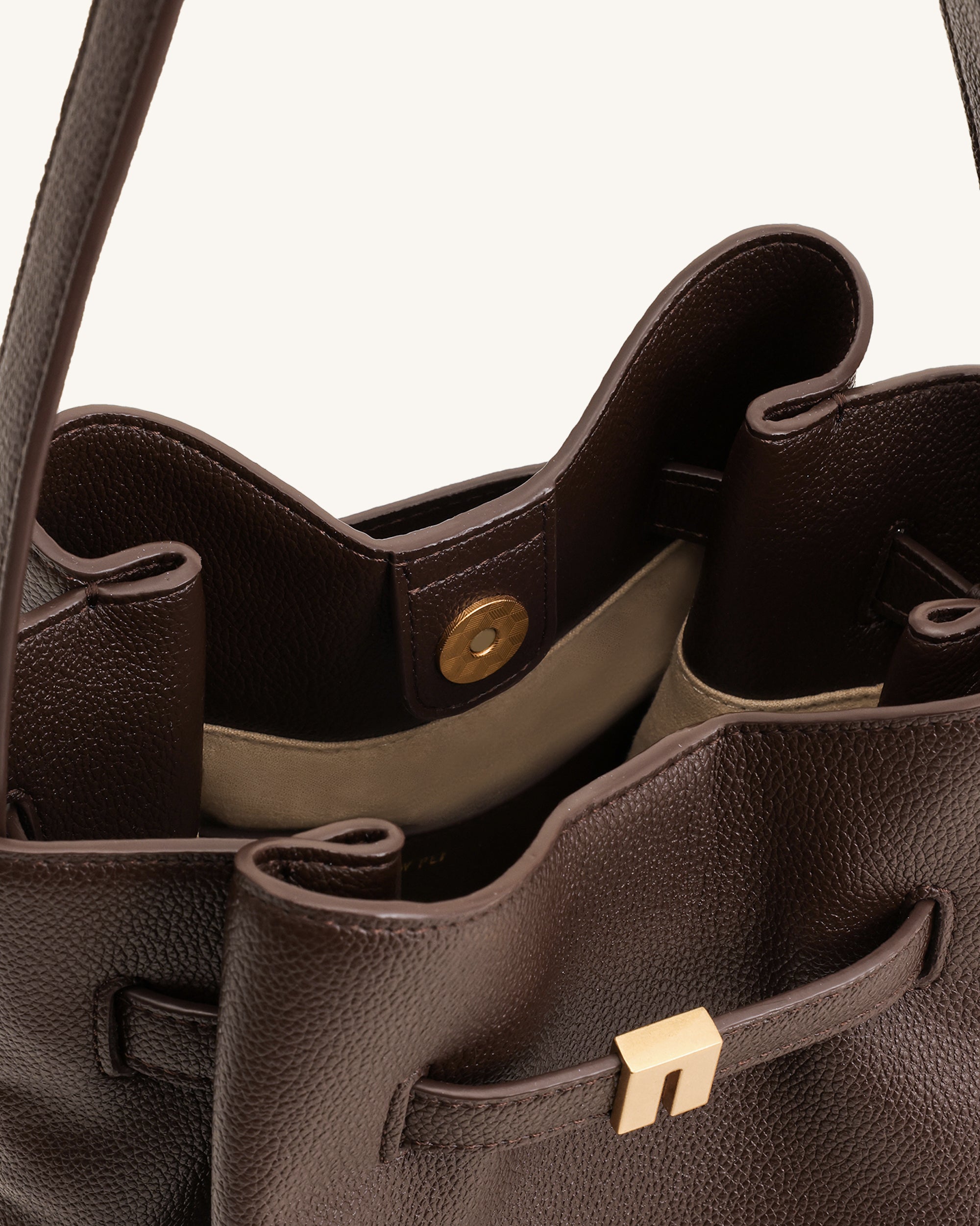Clara Lock Accent Bucket Shoulder Bag - Mocha Brown - Image 4