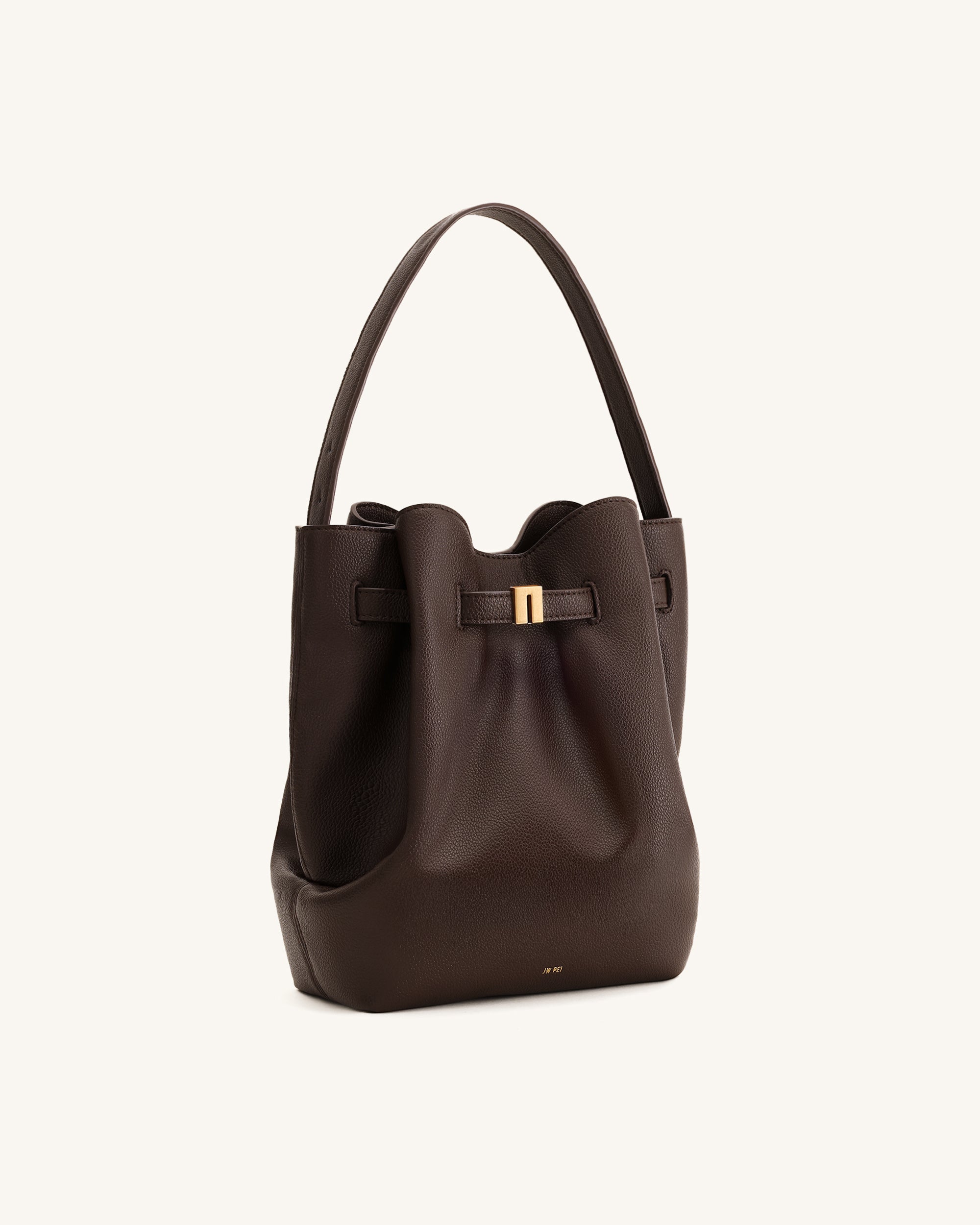 Clara Lock Accent Bucket Shoulder Bag - Mocha Brown - Image 2