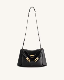 Alternative view of Rhea Pebbled Double Buckle Shoulder Bag - Black