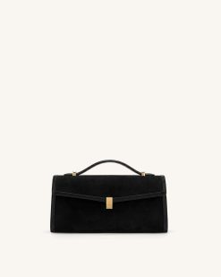 Delphine Faux Suede Top Handle Bag - Black