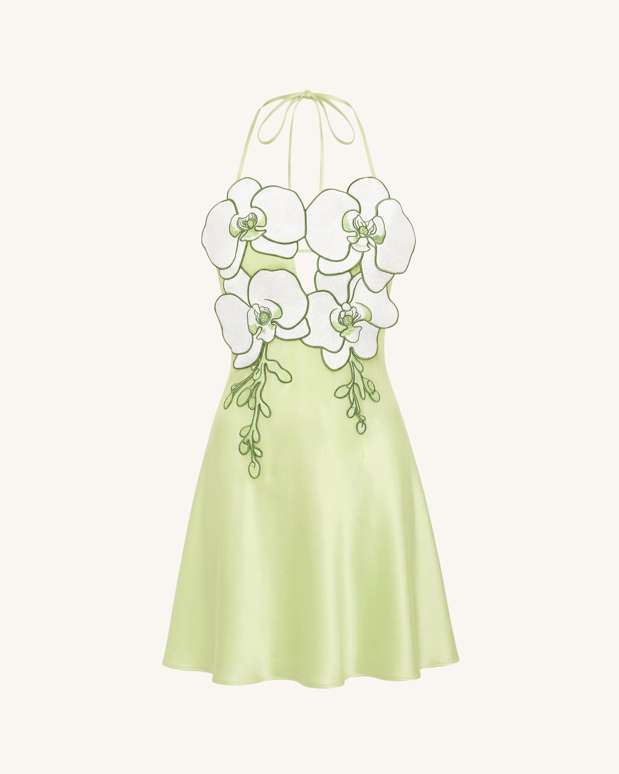 Orchid Embroidered Halter Mini Dress - Light Green - Image 3