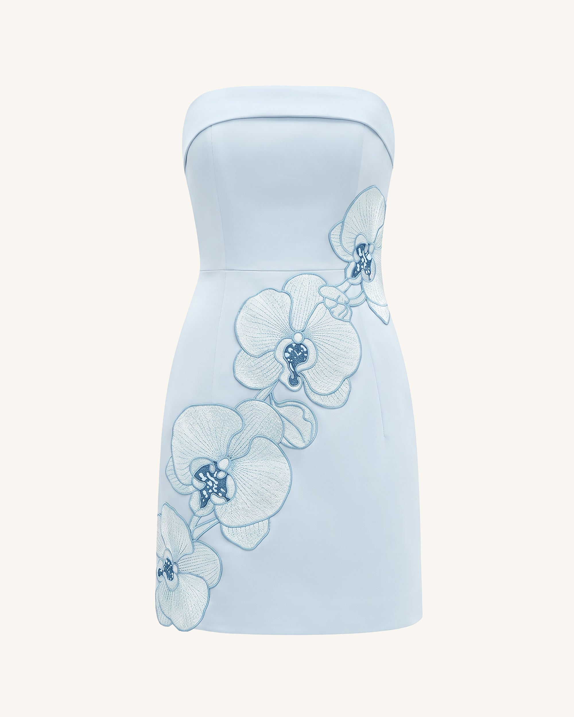Orchid Embroidered Strapless Sheath Midi Dress - Light Blue - Image 3