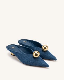 Alternative view of Helena Gold Sphere Pointed Toe Mules - Denim Blue