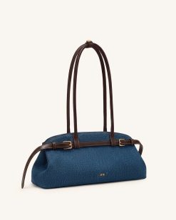 Alternative view of Arden Belt Detail East-West Shoulder Bag - Blue Denim