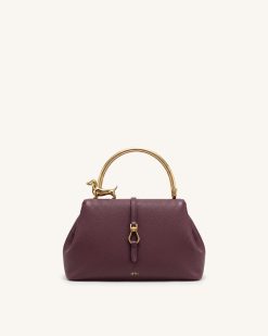 Bruna Dachshund Metal Handle Top Handle Bag - Burgundy
