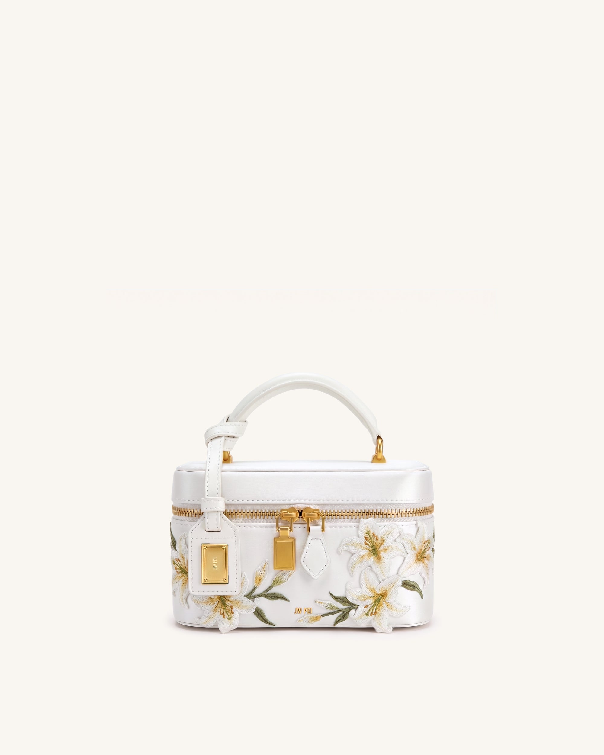 Cleo Embroidered Box Shape Top Handle Bag - Snow White
