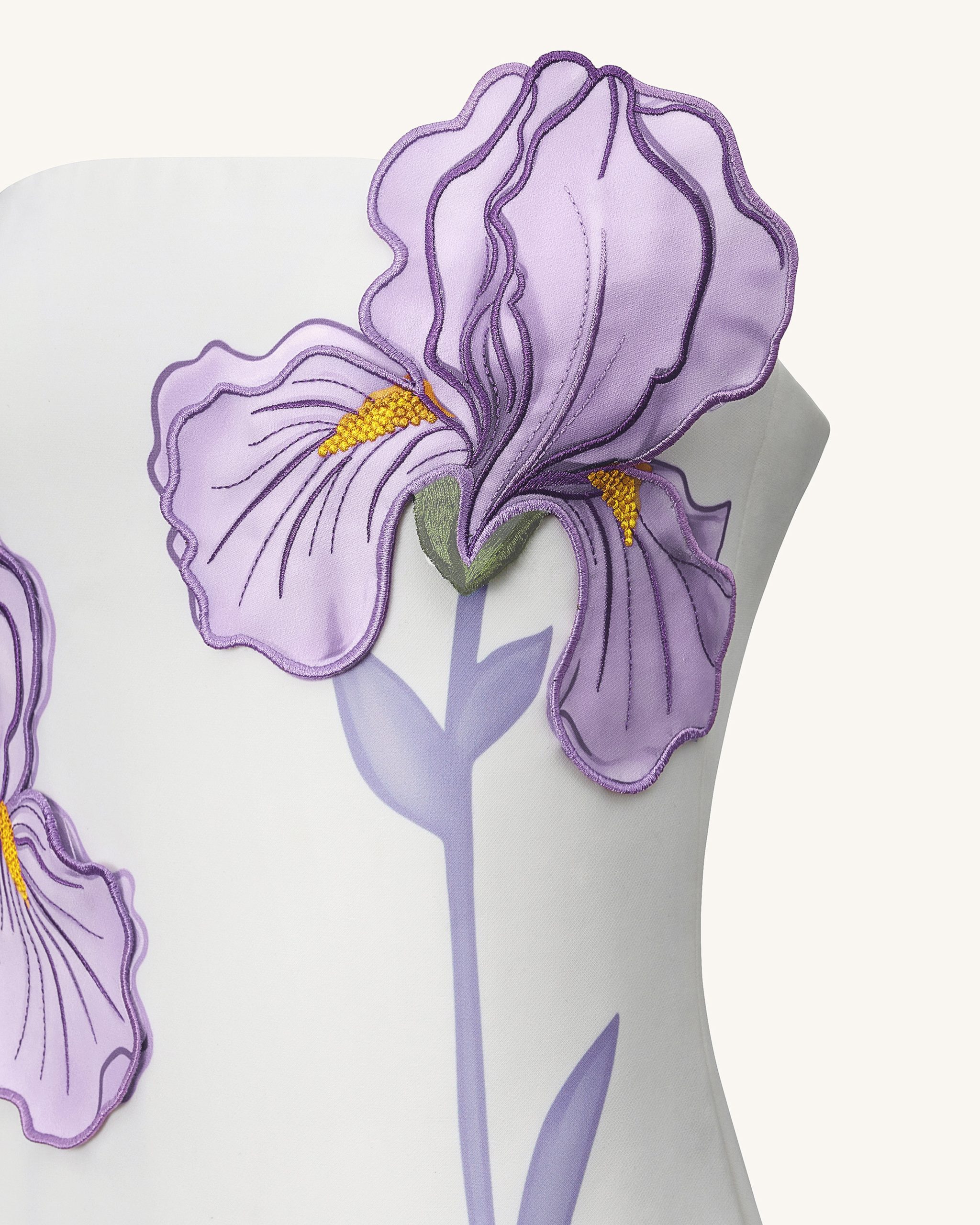 Iris Floral Print Strapless Dress - White - Image 5