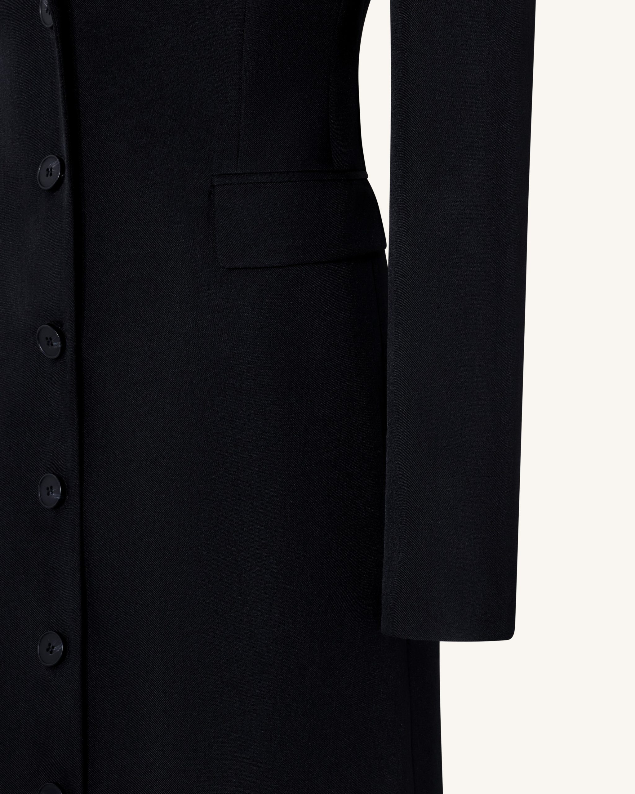 Structured Shoulder Fitted Lapel Maxi Coat - Black - Image 5