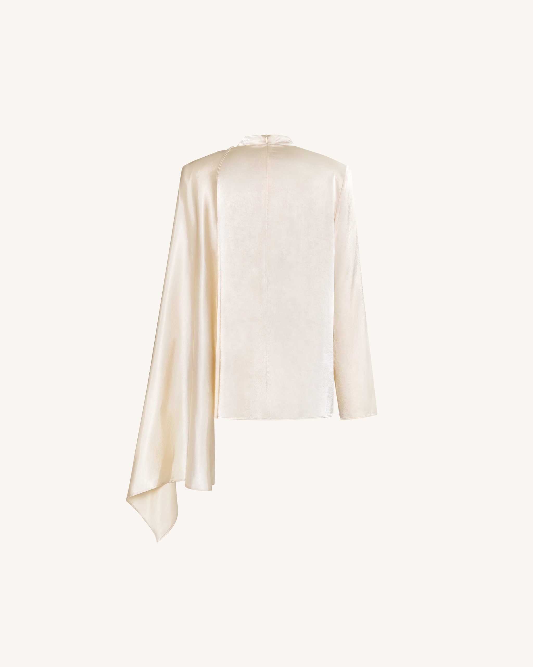 Asymmetric Drape High-Neck Cape Top - Cream - Image 4