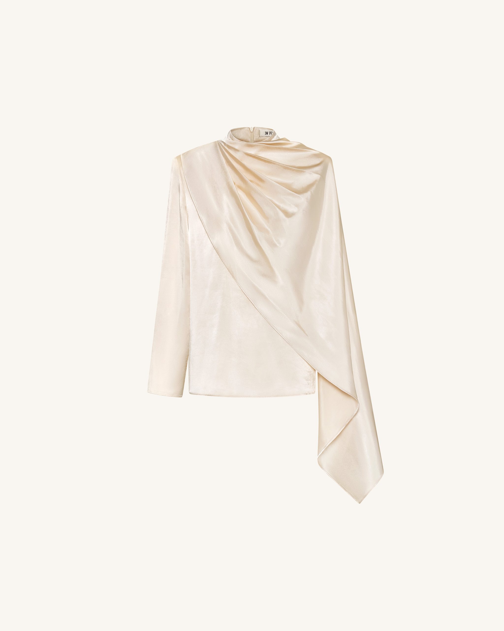 Asymmetric Drape High-Neck Cape Top - Cream - Image 3