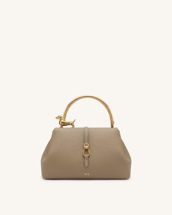 Bruna Dachshund Metal Handle Top Handle Bag - Light Brown