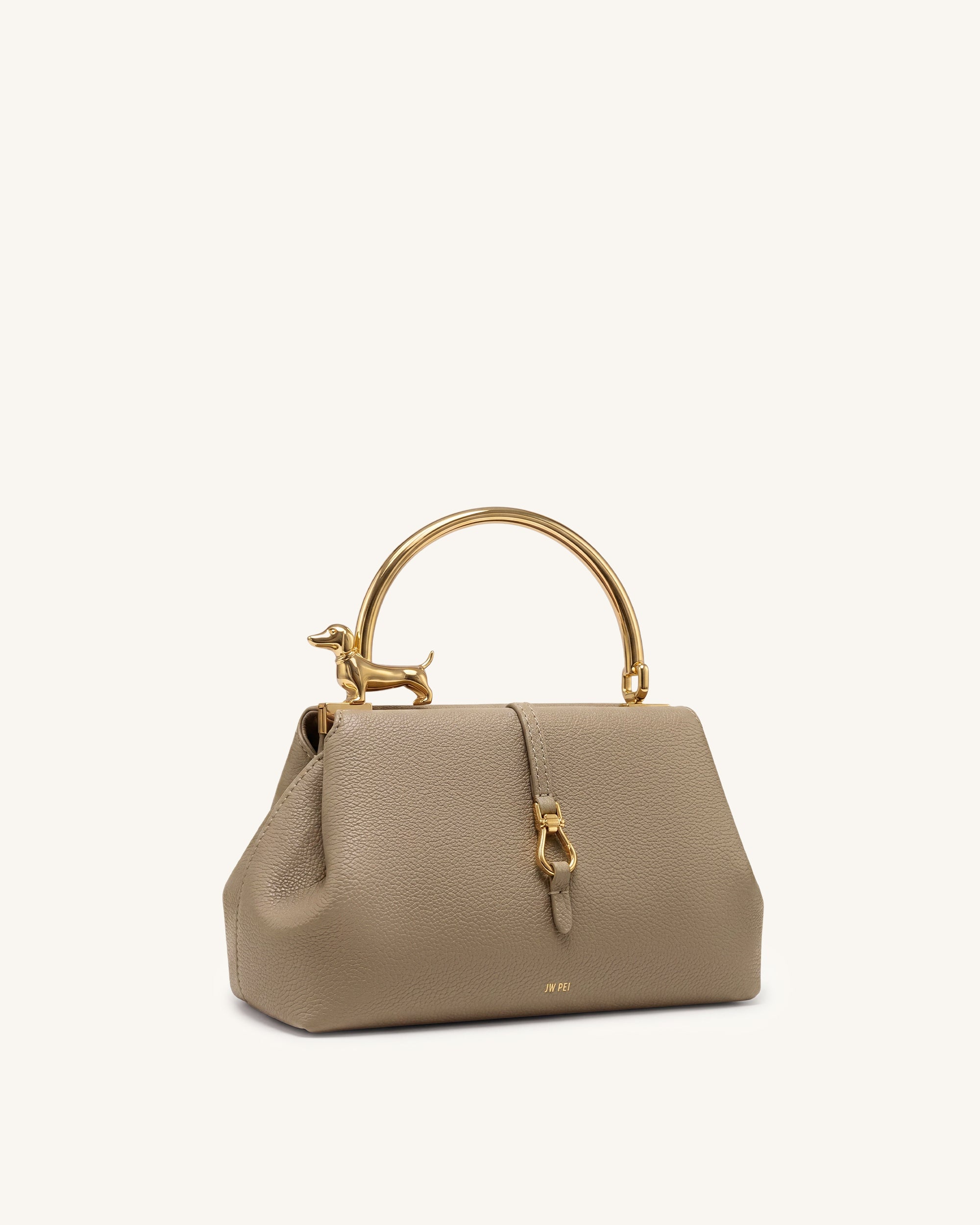 Bruna Dachshund Metal Handle Top Handle Bag - Light Brown - Image 2