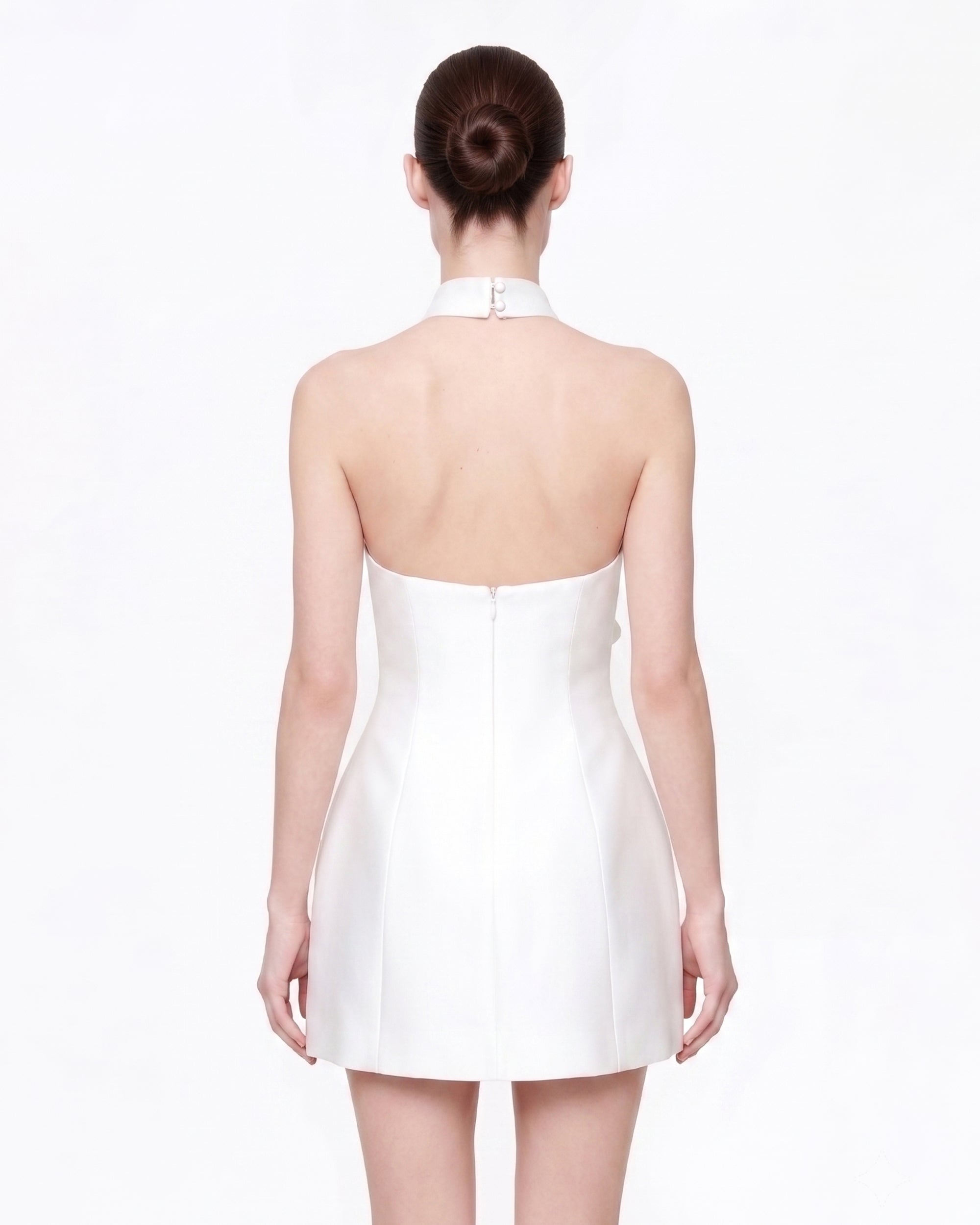 3D Floral Halter Mini Dress - White - Image 2