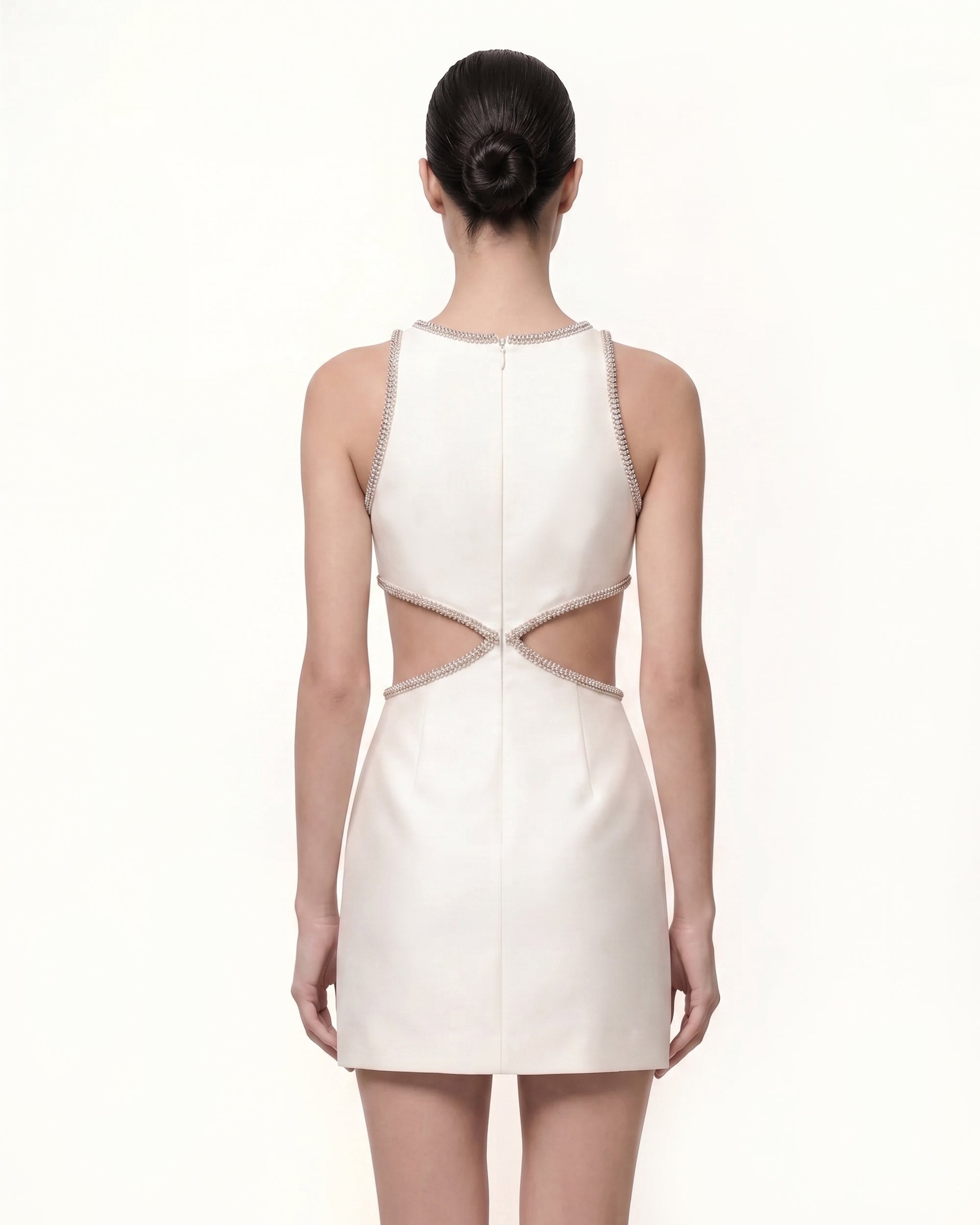 Beaded Trim Floral Mini Dress - White - Image 2