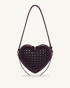 Arlene Openwork Woven Heart Shape Crossbody Bag - Vintage Red