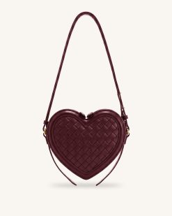 Arlene Woven Heart Shape Crossbody Bag - Deep Burgundy